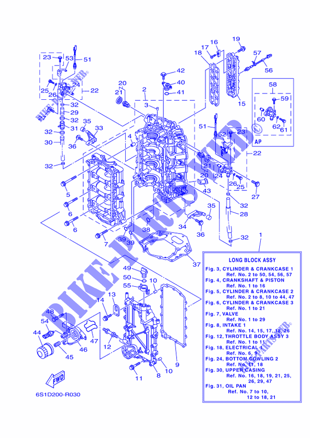 CILINDRO / CARTER MOTORE 1 per Yamaha F200B Electric Starter, Remote Control, Power Trim & Tilt, Shaft 25